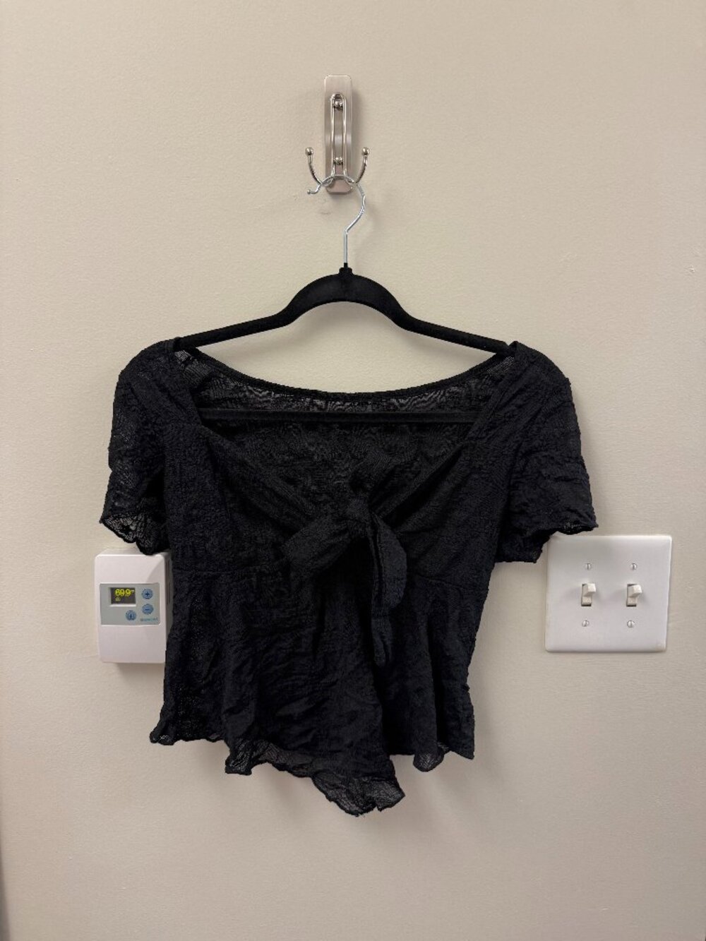 black lace top with front bow tie